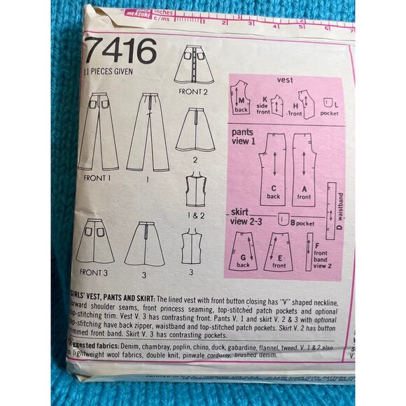 Simplicity 7416 Sewing pattern girls vest wide leg pant and aline skirt size 12 - Picture 4 of 5
